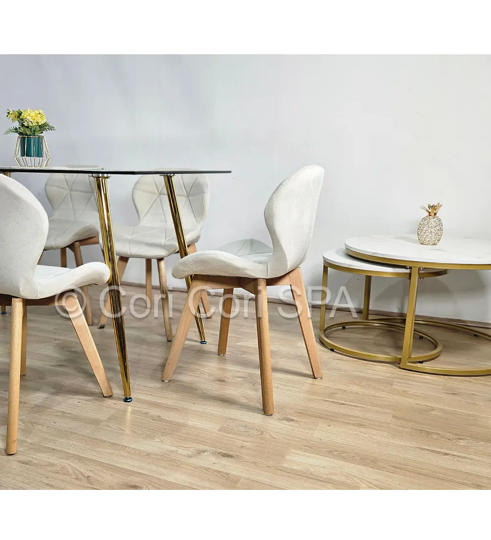 Comedor Rubi Gold 13x80cms + 6 Sillas Mariposa Velvet