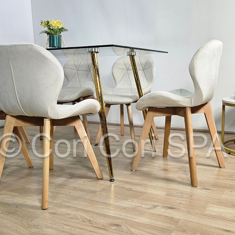 Comedor Rubi Gold 13x80cms + 6 Sillas Mariposa Velvet 7