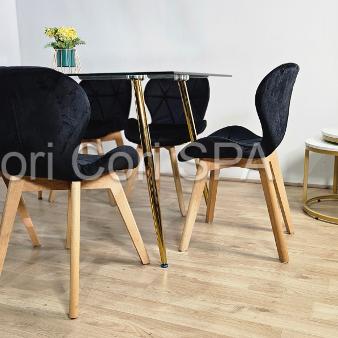 Comedor Rubi Gold 13x80cms + 6 Sillas Mariposa Velvet 9