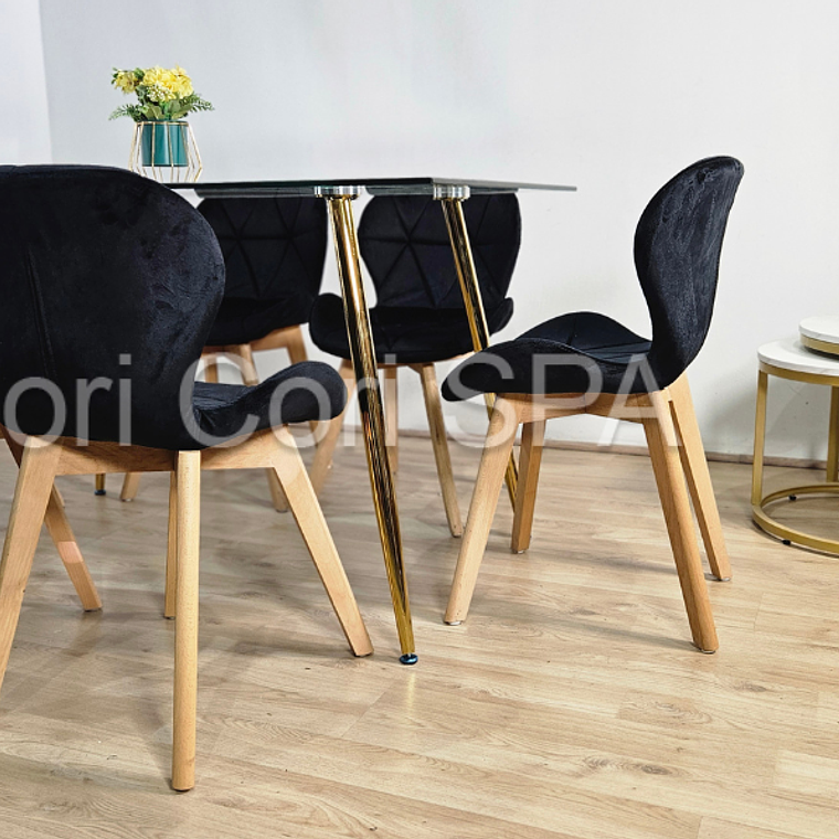 Comedor Rubi Gold 13x80cms + 6 Sillas Mariposa Velvet 9