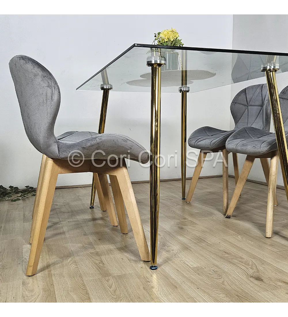 Comedor Rubi Gold 13x80cms + 4 Sillas Mariposa Velvet