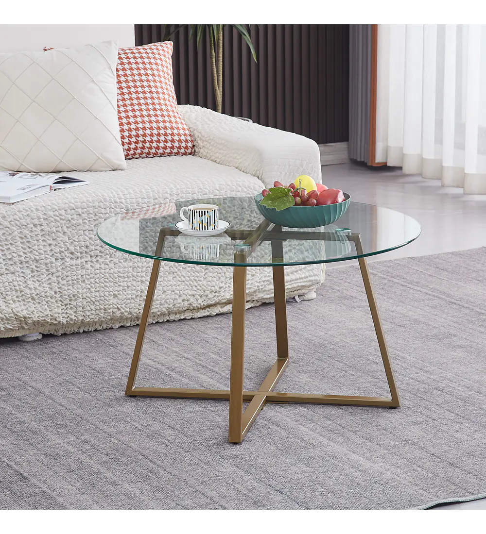 Mesa de Centro para Living de Vidrio y Metal 80cm 