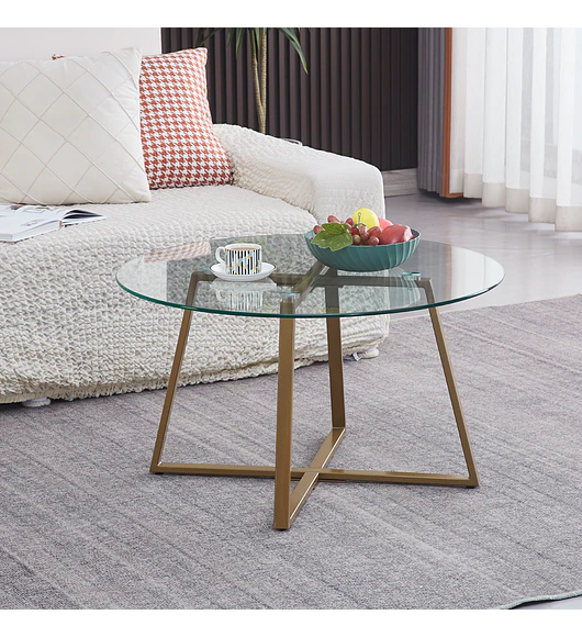 Mesa de Centro para Living de Vidrio y Metal 80cm 
