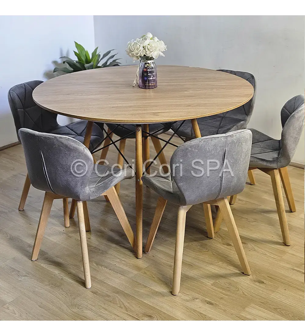 Comedor Mesa Wood 120cm + 6 Sillas Mariposa Velvet