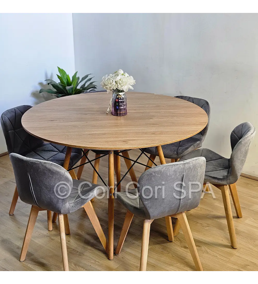 Comedor Mesa Wood 120cm + 6 Sillas Mariposa Velvet