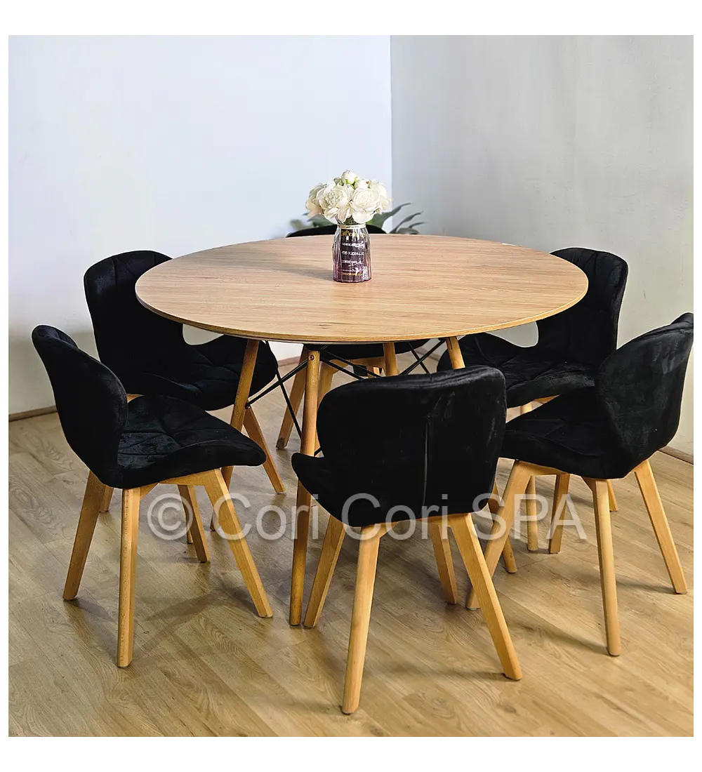 Comedor Mesa Wood 120cm + 6 Sillas Mariposa Velvet