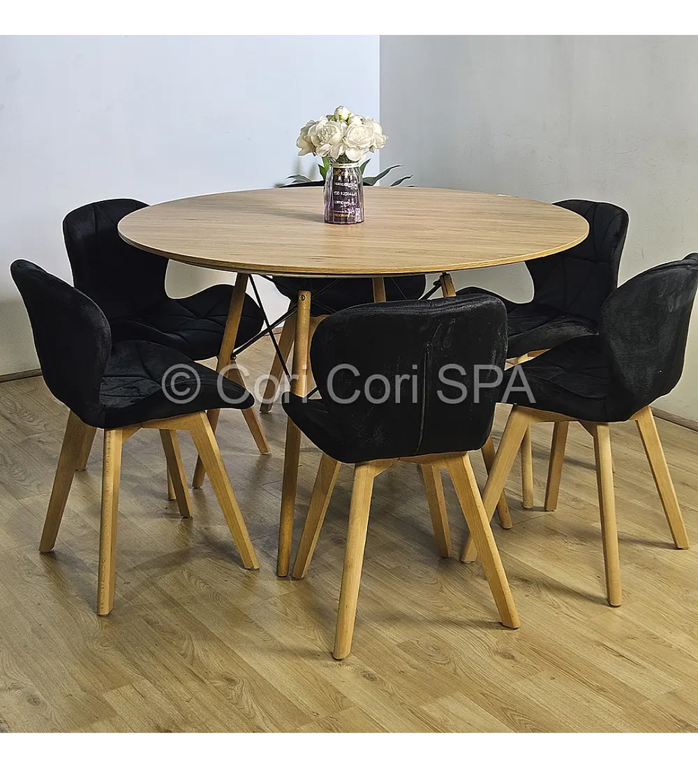 Comedor Mesa Wood 120cm + 6 Sillas Mariposa Velvet