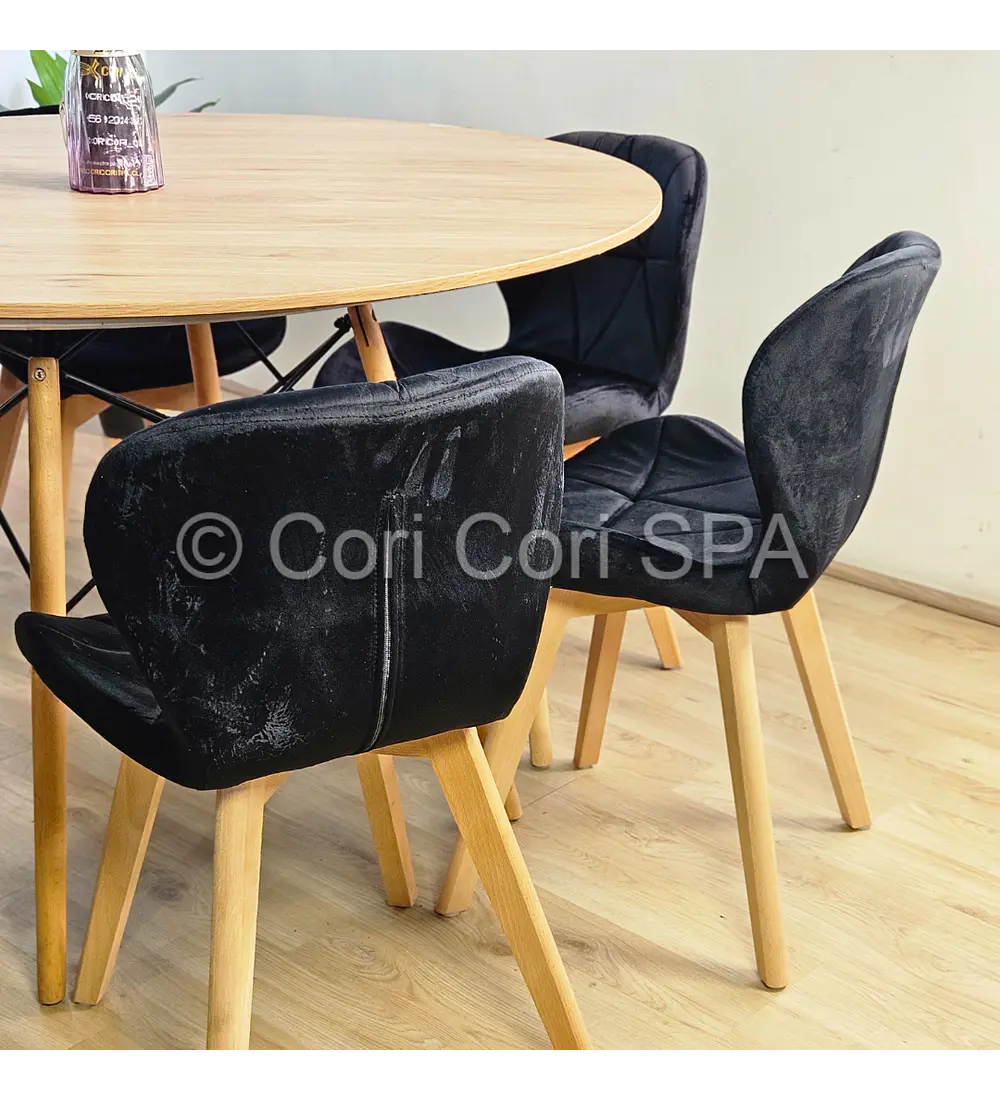 Comedor Mesa Wood 120cm + 6 Sillas Mariposa Velvet