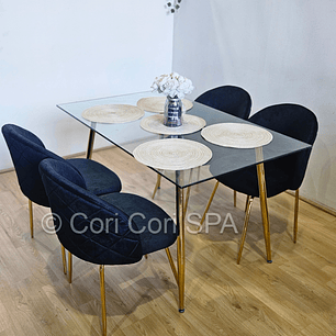 Comedor Rubi Gold 160x90cms  + 4 Sillas Bread Gold Velvet 