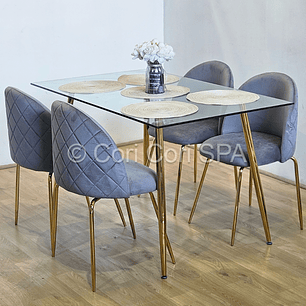 Comedor Rubi Gold 160x90cms  + 4 Sillas Bread Gold Velvet 