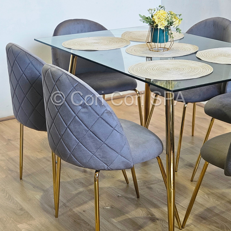 Comedor Rubi Gold 130x80cms  + 4 Sillas Bread Gold Velvet  6