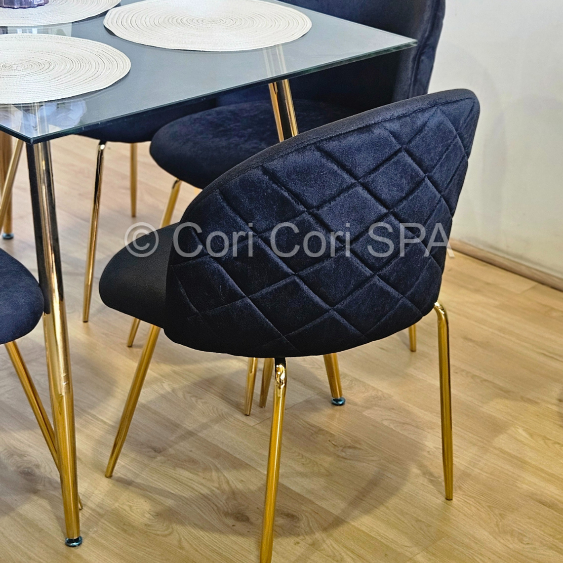 Comedor Rubi Gold 130x80cms  + 6 Sillas Bread Gold Velvet  3