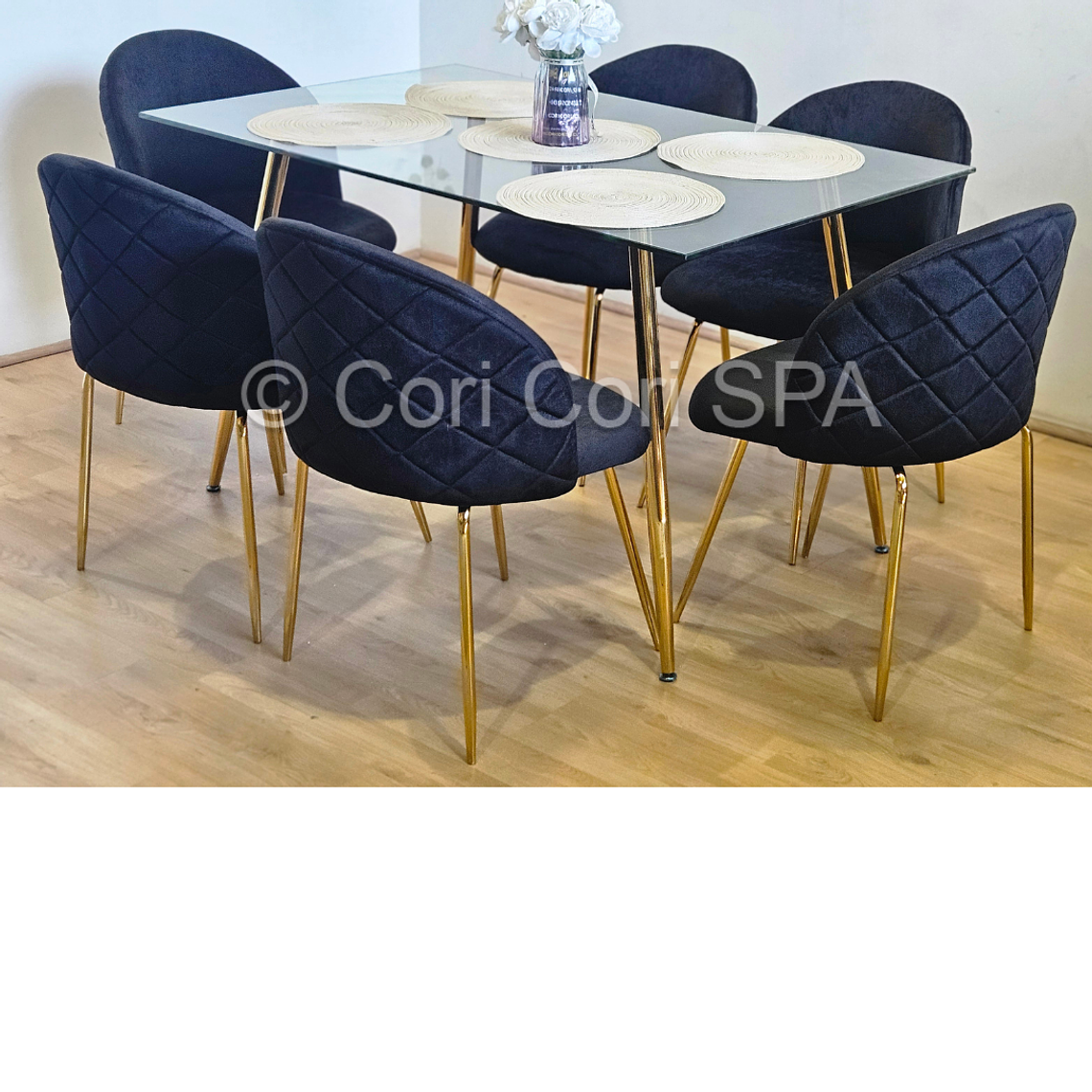 Comedor Rubi Gold 130x80cms  + 6 Sillas Bread Gold Velvet  4