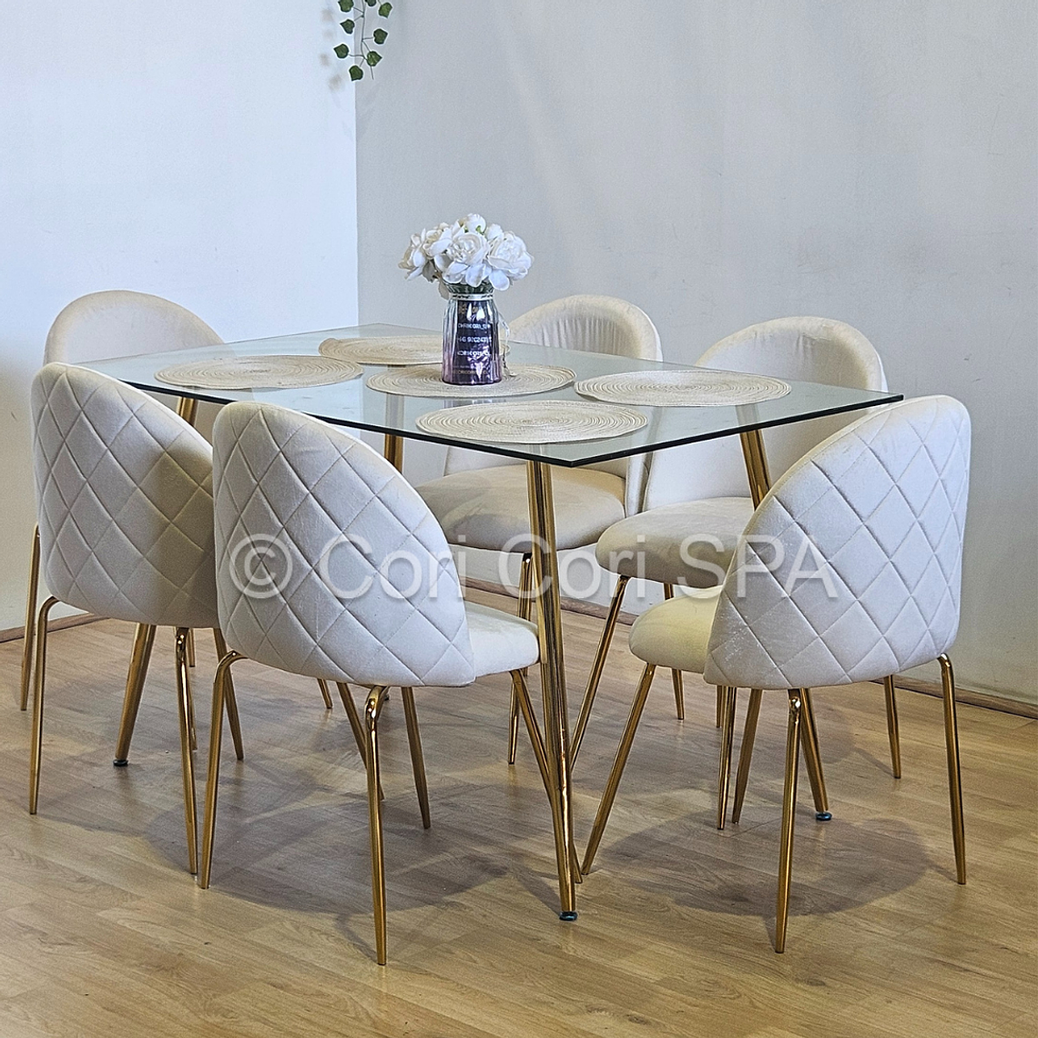Comedor Rubi Gold 130x80cms  + 6 Sillas Bread Gold Velvet  5