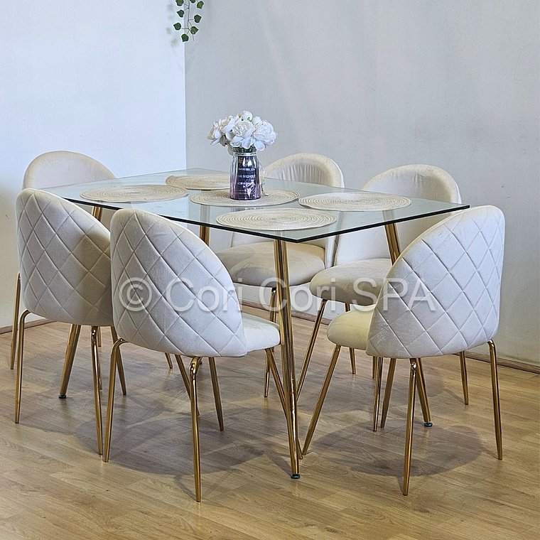 Comedor Rubi Gold 130x80cms  + 6 Sillas Bread Gold Velvet  5