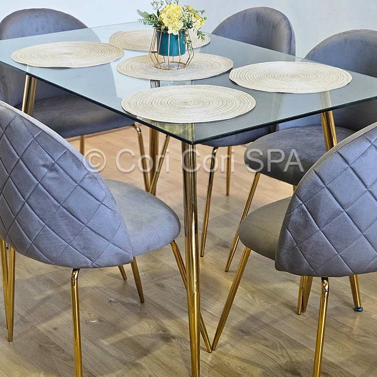 Comedor Rubi Gold 130x80cms  + 6 Sillas Bread Gold Velvet  7