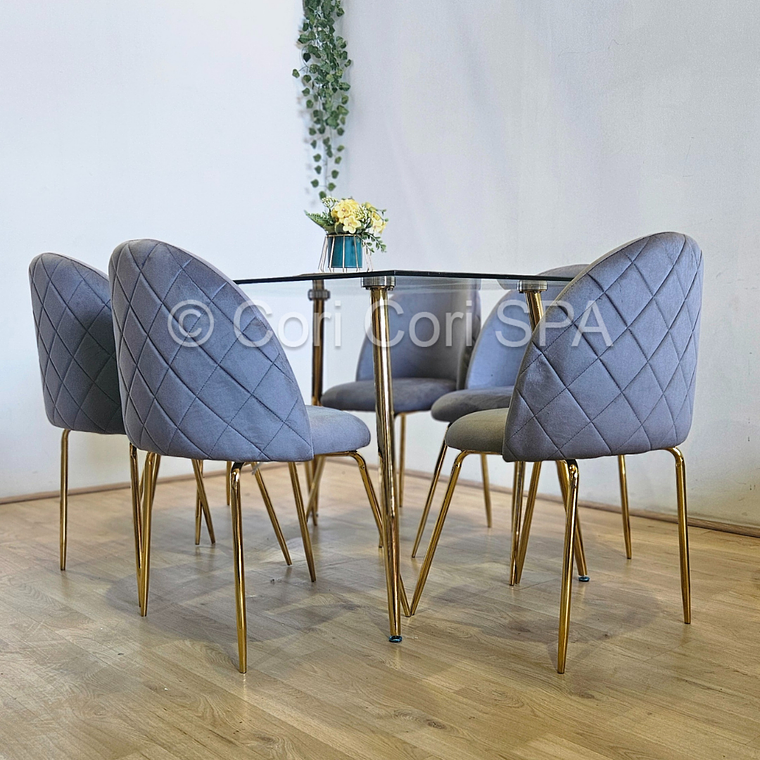 Comedor Rubi Gold 130x80cms  + 6 Sillas Bread Gold Velvet  8