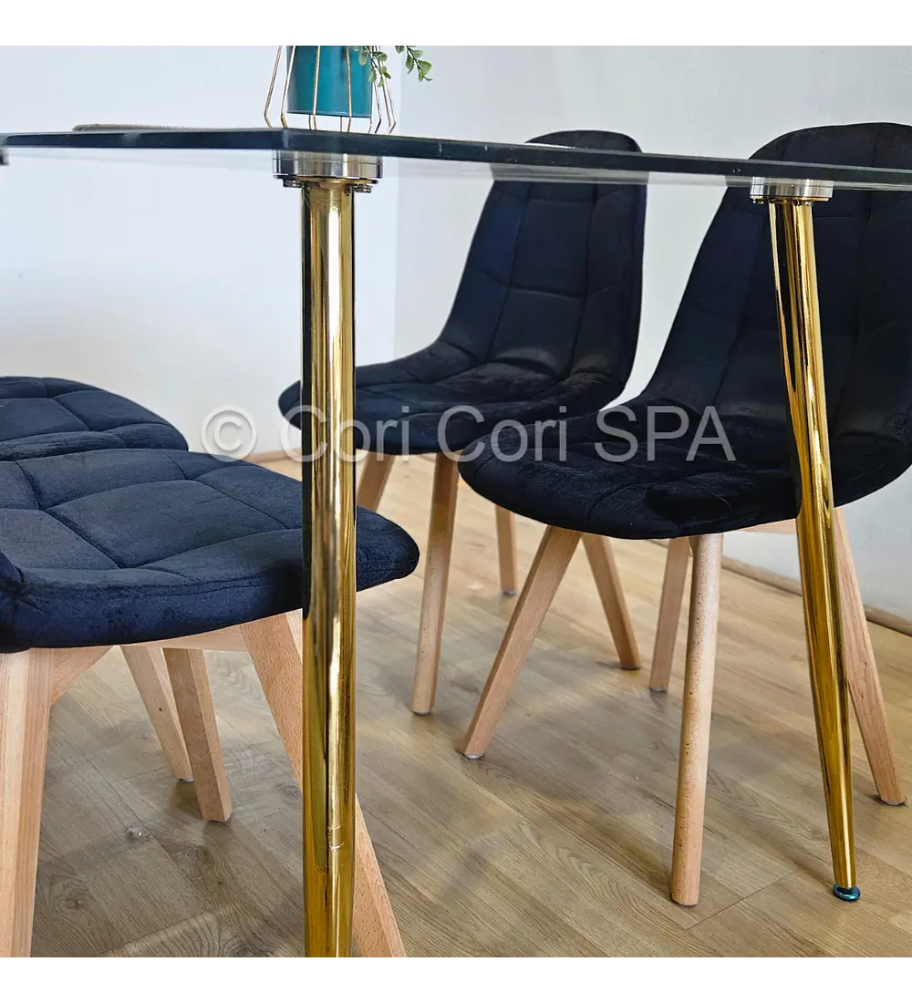Comedor Rubi Gold 130x80cms + 6 Sillas Capitonne Velvet 