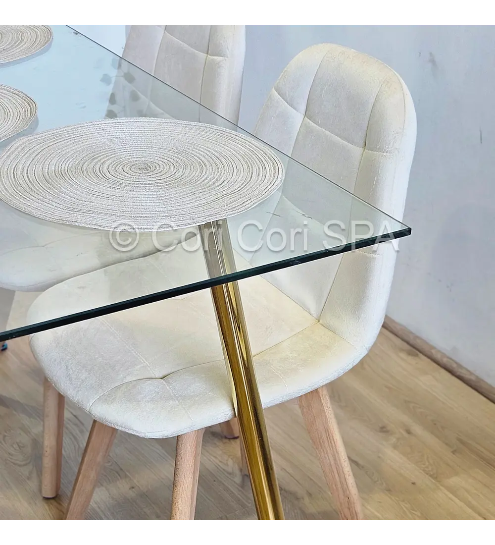 Comedor Rubi Gold 130x80cms + 6 Sillas Capitonne Velvet 
