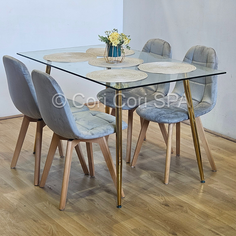Comedor Rubi Gold 130x80cms + 4 Sillas Capitonne Velvet  2