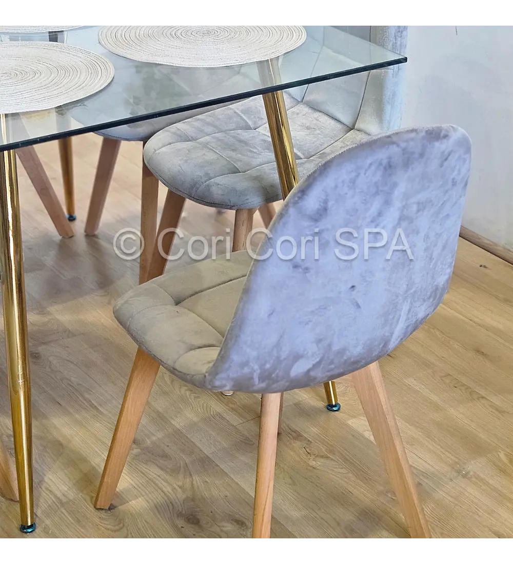 Comedor Rubi Gold 130x80cms + 4 Sillas Capitonne Velvet 