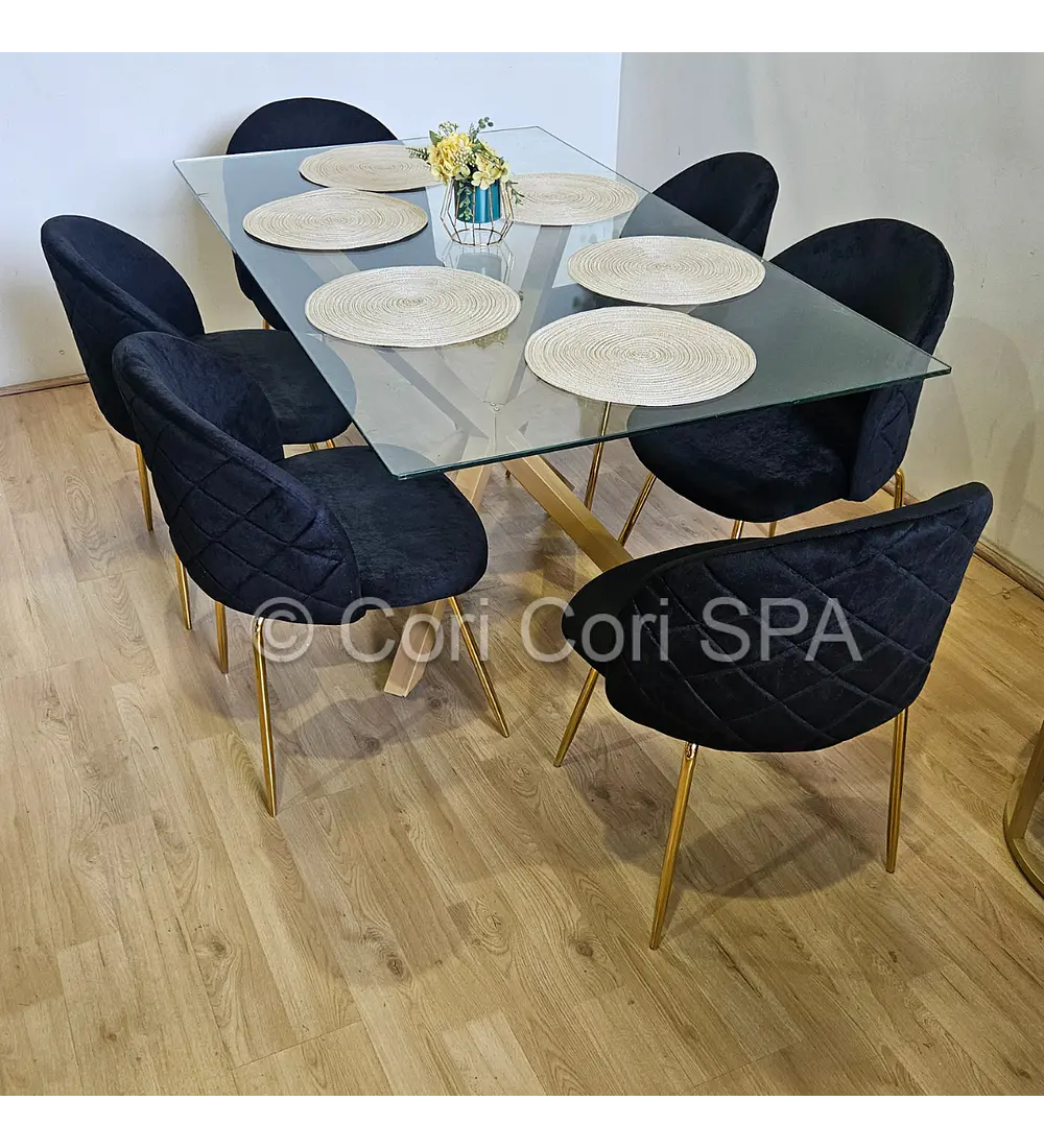 Comedor Madrid 160x90cms + 6 Sillas Bread Gold Velvet 