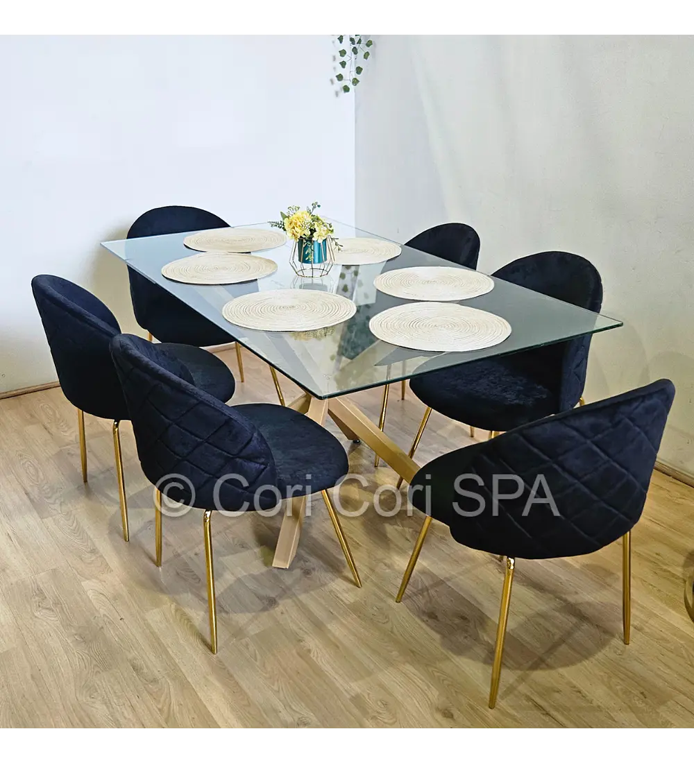 Comedor Madrid 160x90cms + 6 Sillas Bread Gold Velvet 