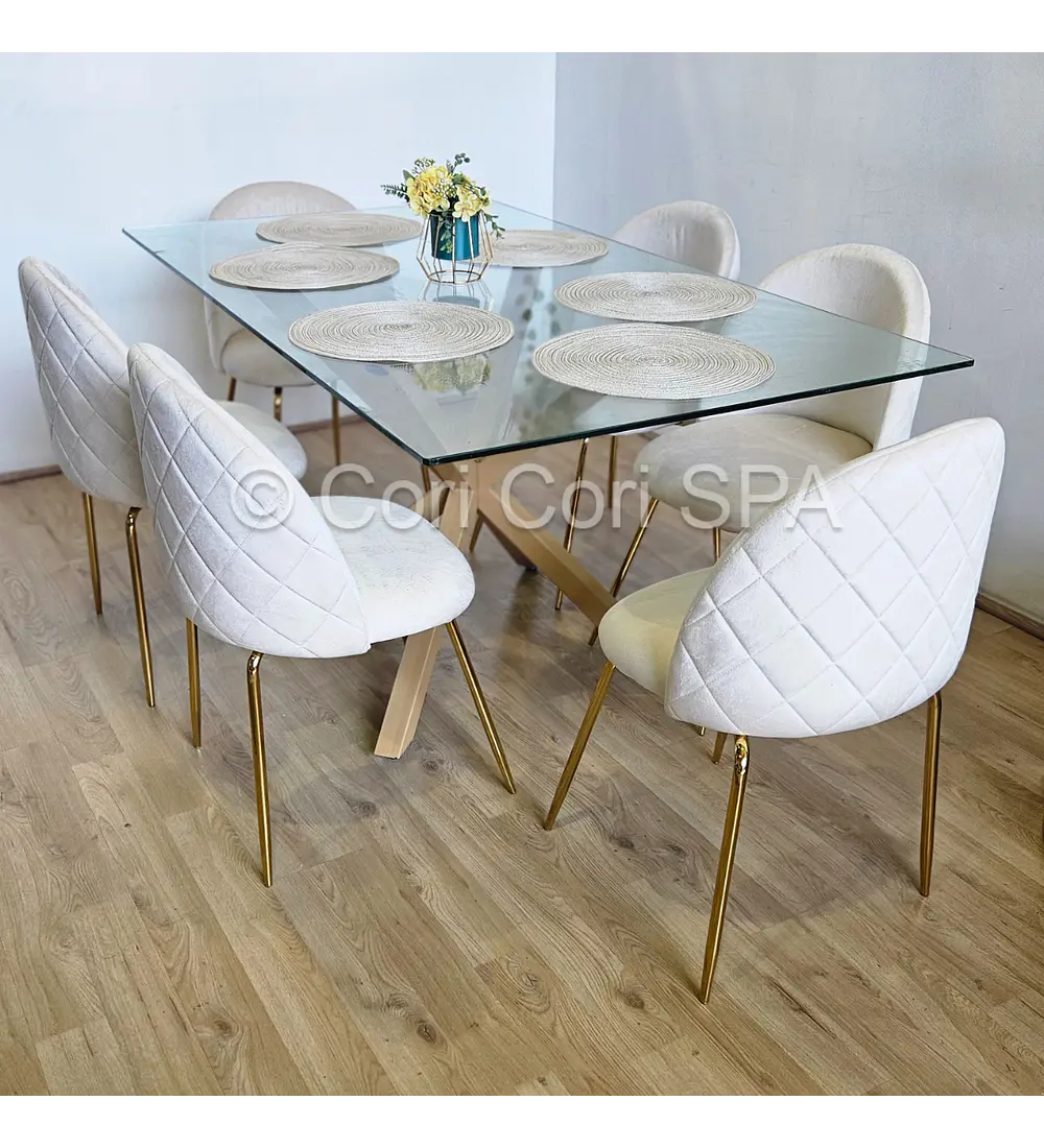 Comedor Madrid 160x90cms + 6 Sillas Bread Gold Velvet 