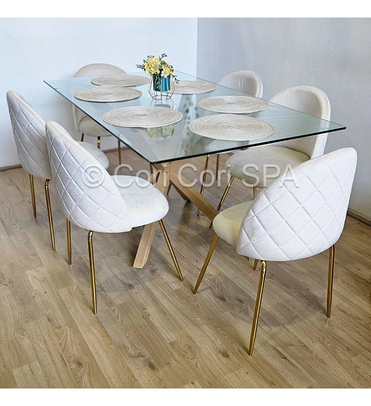 Comedor Madrid 160x90cms + 6 Sillas Bread Gold Velvet 