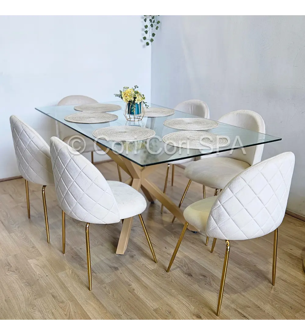Comedor Madrid 160x90cms + 6 Sillas Bread Gold Velvet 