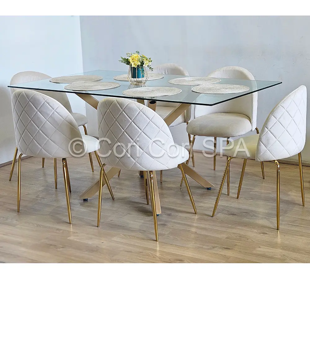 Comedor Madrid 160x90cms + 6 Sillas Bread Gold Velvet 