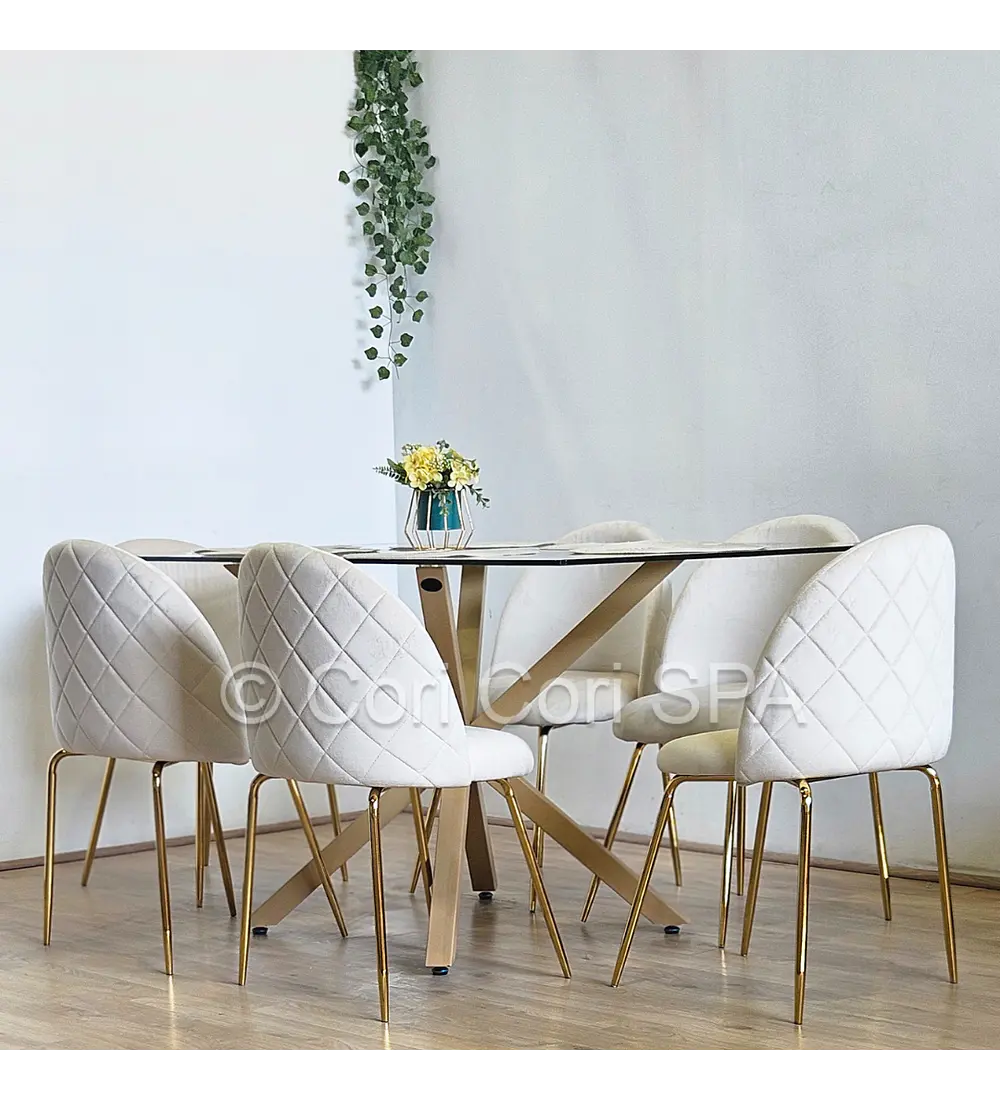 Comedor Madrid 160x90cms + 6 Sillas Bread Gold Velvet 