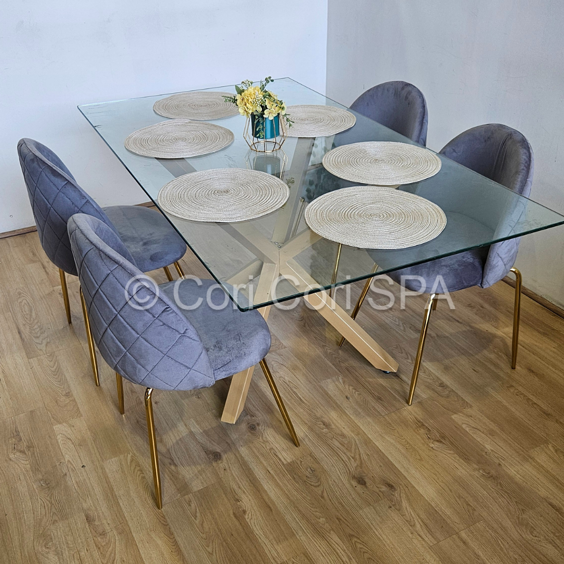 Comedor Madrid 140x80cms + 4 Sillas Bread Gold Velvet  2