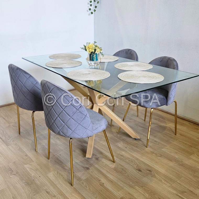 Comedor Madrid 140x80cms + 4 Sillas Bread Gold Velvet  4