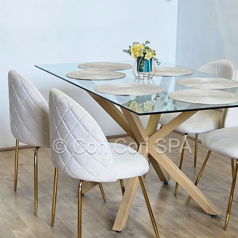 Comedor Madrid 140x80cms + 4 Sillas Bread Gold Velvet  8