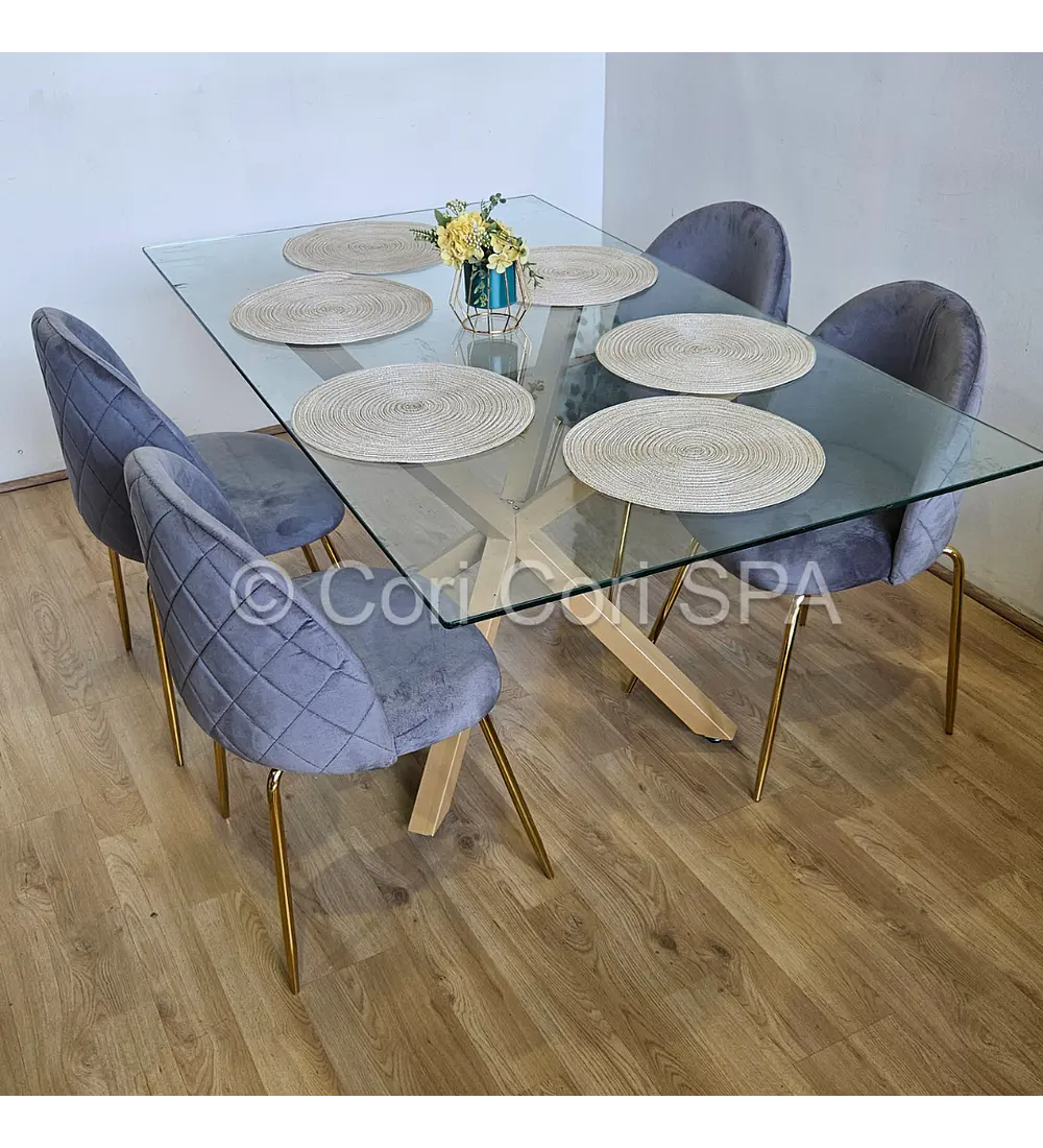 Comedor Madrid 160x90cms + 4 Sillas Bread Gold Velvet 