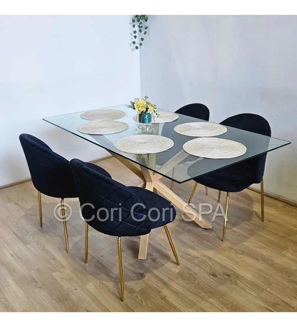Comedor Madrid 160x90cms + 4 Sillas Bread Gold Velvet 