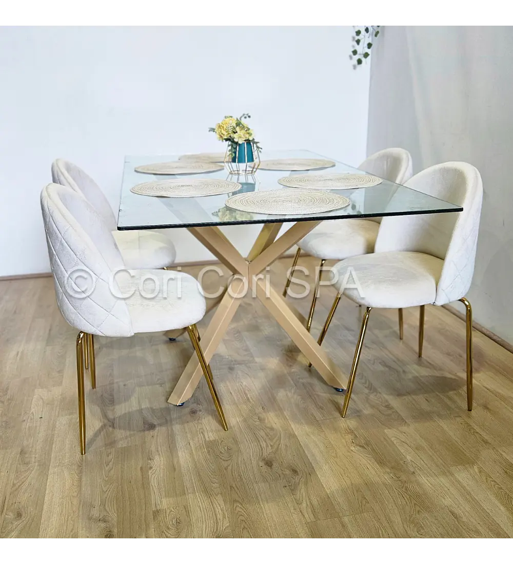 Comedor Madrid 160x90cms + 4 Sillas Bread Gold Velvet 