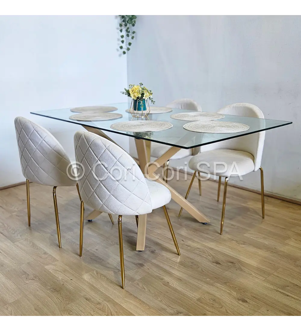 Comedor Madrid 160x90cms + 4 Sillas Bread Gold Velvet 