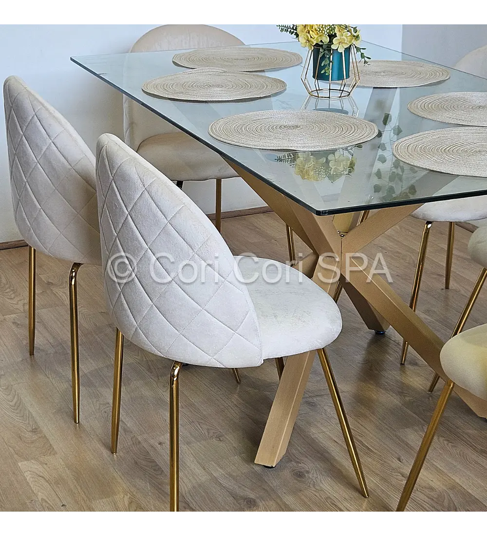 Comedor Madrid 160x90cms + 4 Sillas Bread Gold Velvet 