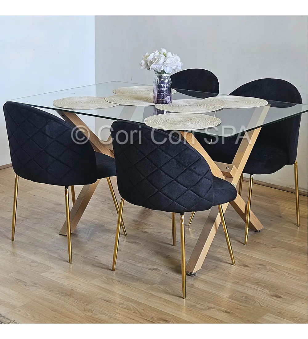 Comedor Medlock 140x90cms + 4 Sillas Bread Gold Velvet 