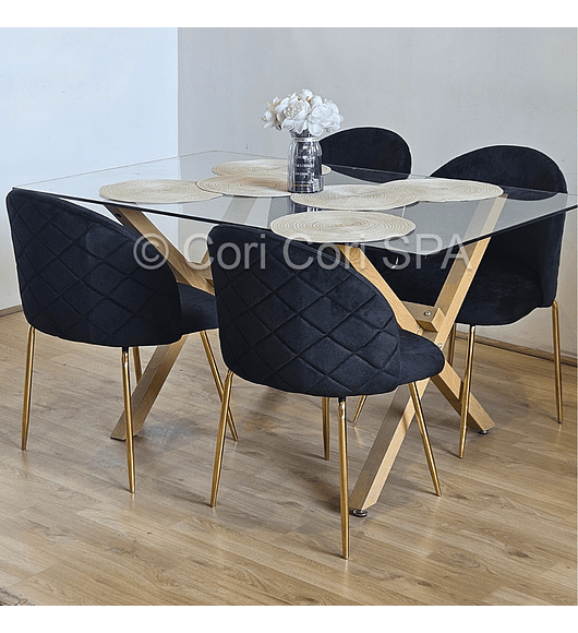 Comedor Medlock 140x90cms + 4 Sillas Bread Gold Velvet 