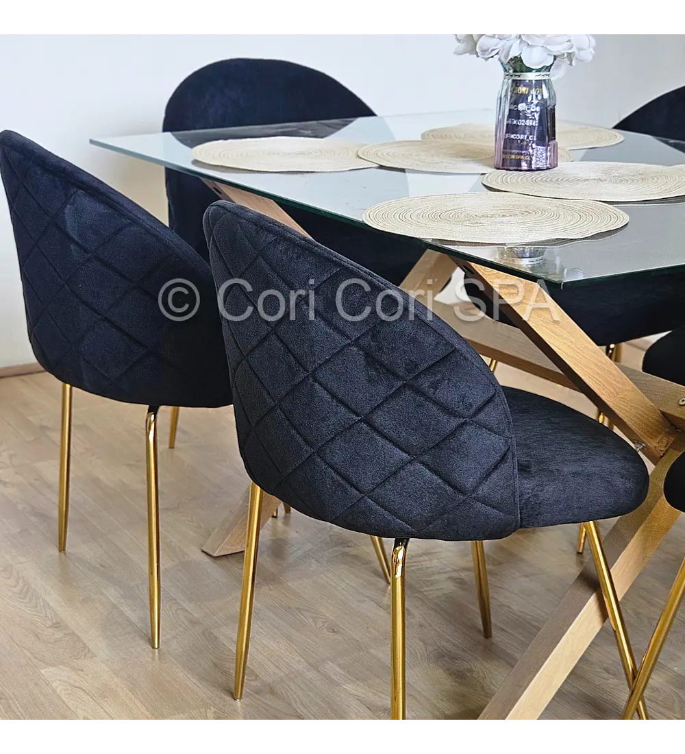 Comedor Medlock 140x90cms + 4 Sillas Bread Gold Velvet 