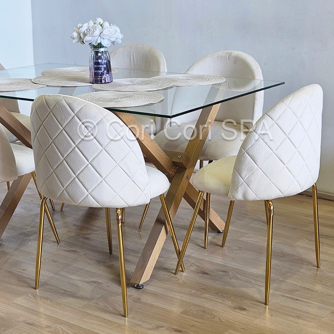 Comedor Medlock 140x90cms + 4 Sillas Bread Gold Velvet  6