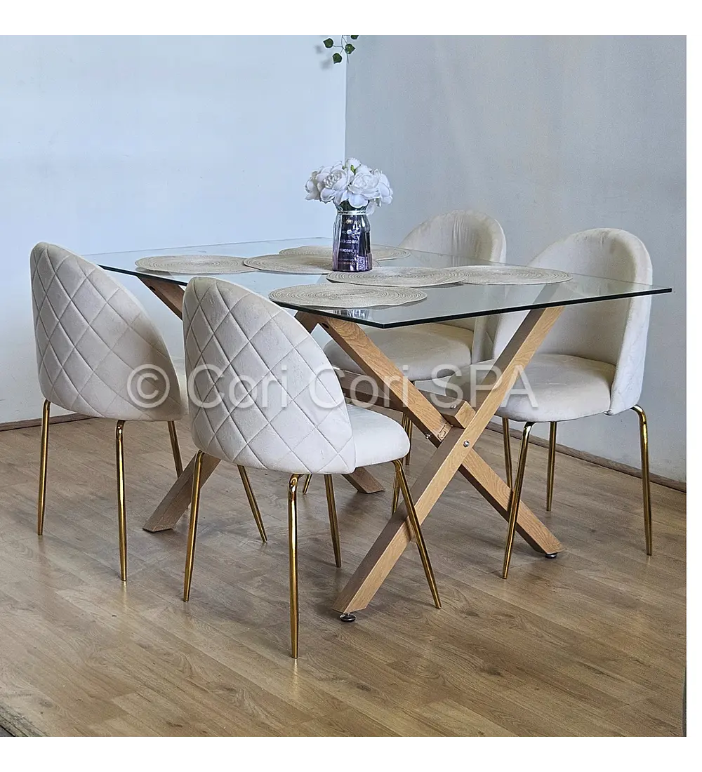 Comedor Medlock 140x90cms + 4 Sillas Bread Gold Velvet 