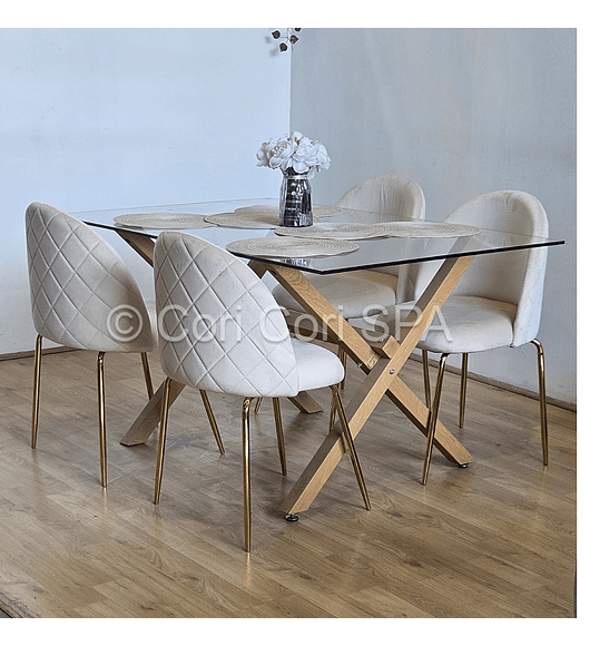 Comedor Medlock 140x90cms + 4 Sillas Bread Gold Velvet 