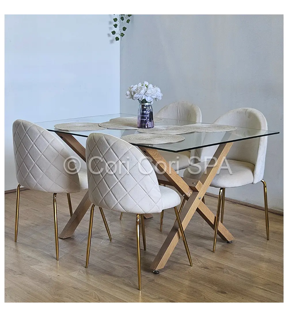 Comedor Medlock 140x90cms + 4 Sillas Bread Gold Velvet 