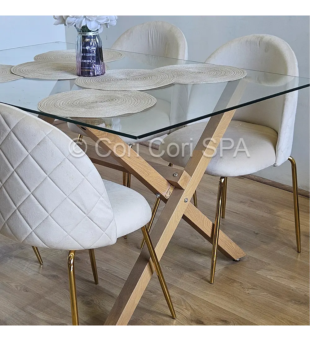 Comedor Medlock 140x90cms + 4 Sillas Bread Gold Velvet 