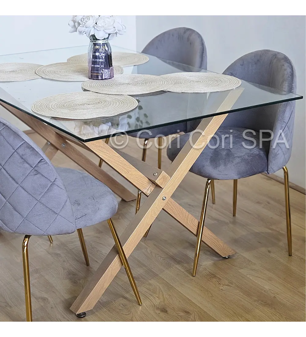 Comedor Medlock 140x90cms + 4 Sillas Bread Gold Velvet 