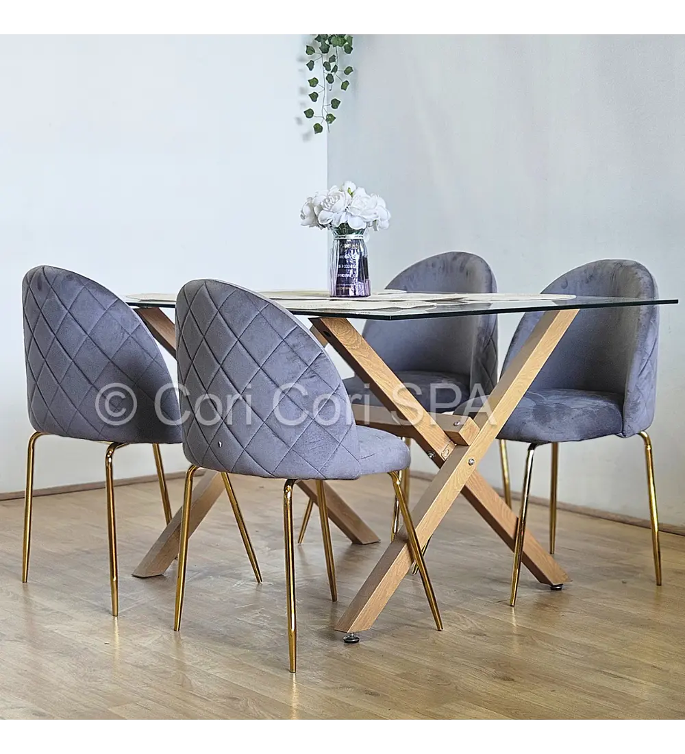 Comedor Medlock 140x90cms + 4 Sillas Bread Gold Velvet 